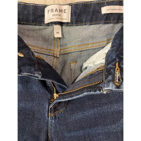 Frame Le Crop Mini Boot Jean US 26 Fringe Shredded Hem Blue Dark Wash Boho - Picture 9 of 14